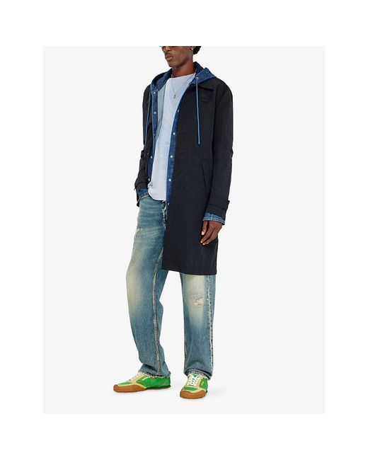 DIESEL Blue Mid-Length Crinkle Woven Jacket for men
