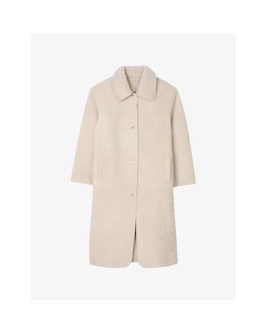 Sandro Natural Collared Relaxed-Fit Shearling Coat