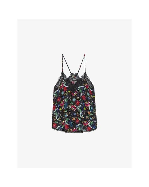 Zadig & Voltaire Black Christy Floral-Print Woven Camisole