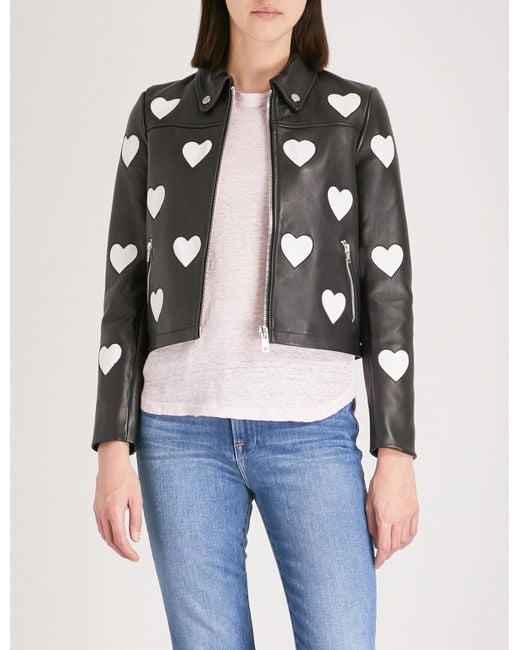 Maje Black Heart Detail Leather Jacket