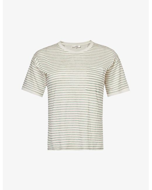 FRAME White Stripe-print Organic-linen T-shirt