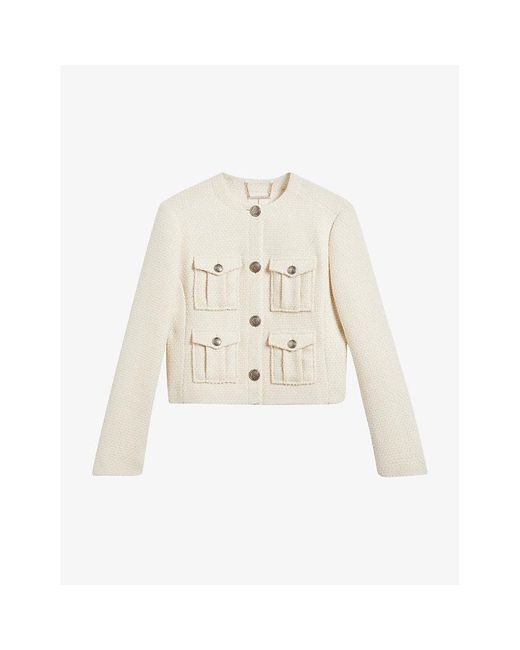 Ted Baker White Cremla Boucle-pattern Woven Cropped Jacket