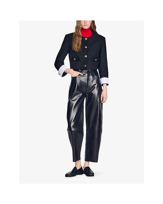 Sandro Blue Cropped Stripe Wool Jacket