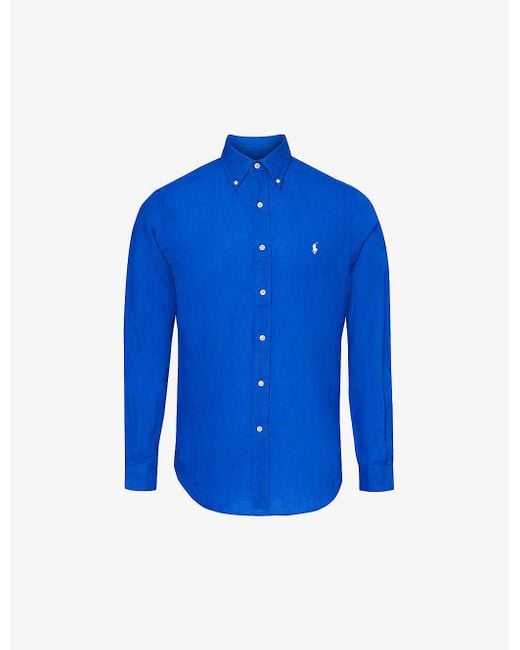 Polo Ralph Lauren Blue Logo-embroidered Custom-fit Linen Shirt for men