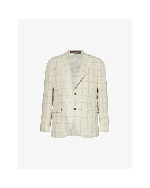 Oscar Jacobson Natural Ferry Flap-pocket Single-breasted Woven Blazer for men