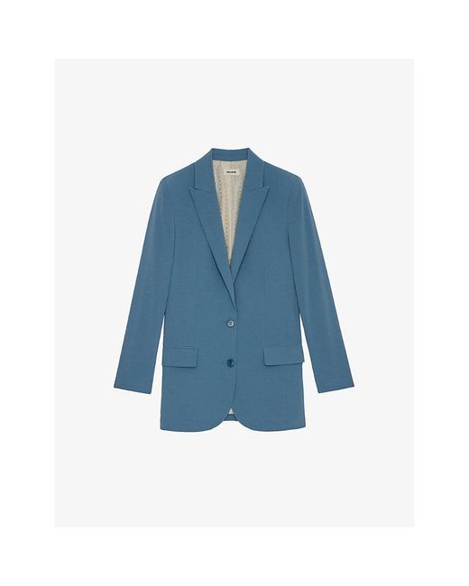 Zadig & Voltaire Blue Viva Single-Breasted Peak-Lapel Crepe Blazer