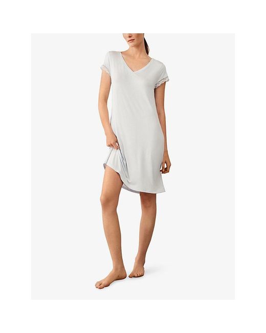 The White Company White V-Neck Lace-Trim Jersey Nightdress