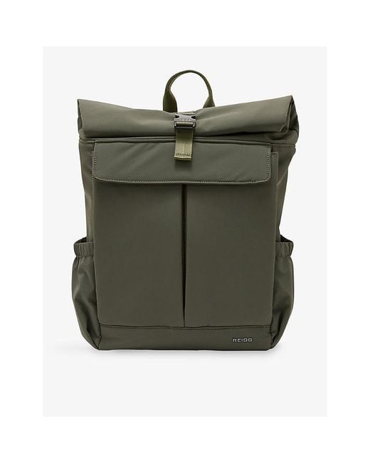 Reiss Green Roll-Top Branded Woven Backpack for men