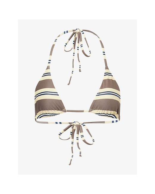 Ru & Rocka White Stripe-Print Bikini Top