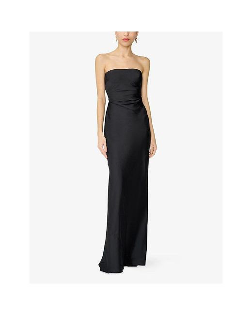 OMNES Black Amdra Strapless Satin Maxi Dress