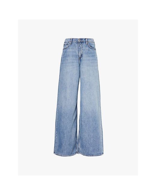Rag & Bone Blue Featherweight Sofie Wide-Leg High-Rise Denim-Blend Jeans