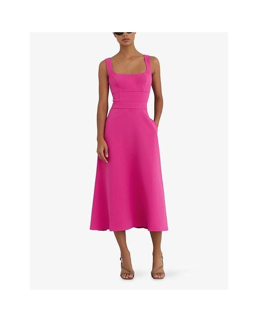 Reiss Pink Dina Cut-Out Woven Midi Dress