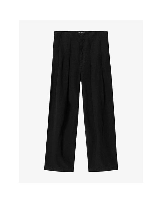 AllSaints Black Phi Wide-Leg Linen-Blend Trousers