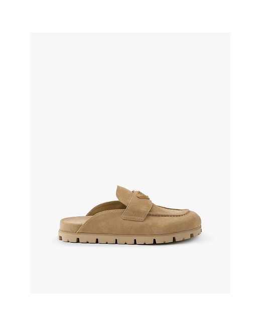 Prada Natural Brand-Plaque Suede Mules