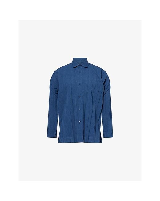 Homme Plissé Issey Miyake Blue Edge Ensemble Pleated Knit Shirt for men