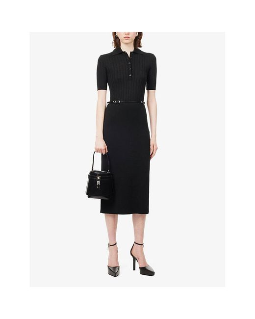 Givenchy Black Logo-embroidered Wool Knitted Midi Dress