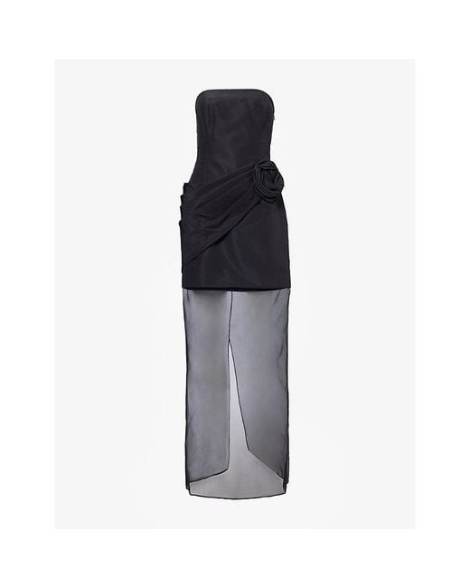 Carolina Herrera Gray Strapless Sheer Silk Maxi Dress