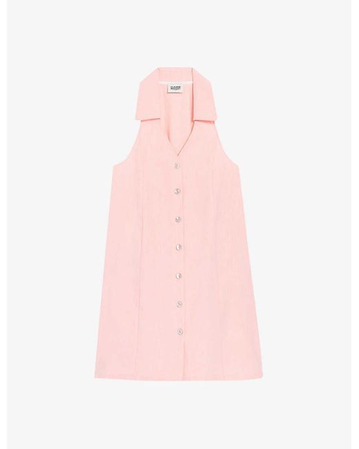 Claudie Pierlot Pink Riyu V-neck Linen-blend Mini Dress