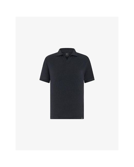 Boggi Blue Open-Collar Regular-Fit Stretch-Linen Jersey Polo Shirt for men