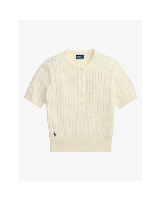 Polo Ralph Lauren Natural Brand-Embroidered Cable-Knitted Cotton Jumper