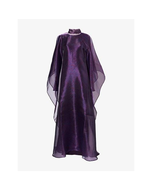 ‎Taller Marmo Purple Suratt Paisley-Pattern Organza Kaftan Dress