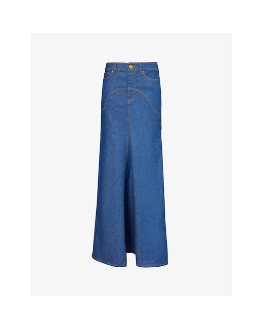 Zimmermann Blue Godet-insert Flared Denim Maxi Skirt