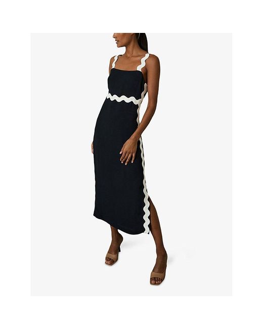 【海外限定】REISSドレス☆Asher Wave-Trim Crepe Midi Dress in Reiss Wave-Trim Crepe Midi Dress in Burgundy - REISS