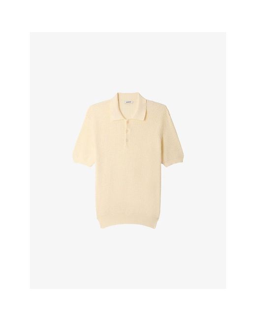 Sandro Natural Relaxed-Fit Waffle-Texture Cotton Polo Shirt for men