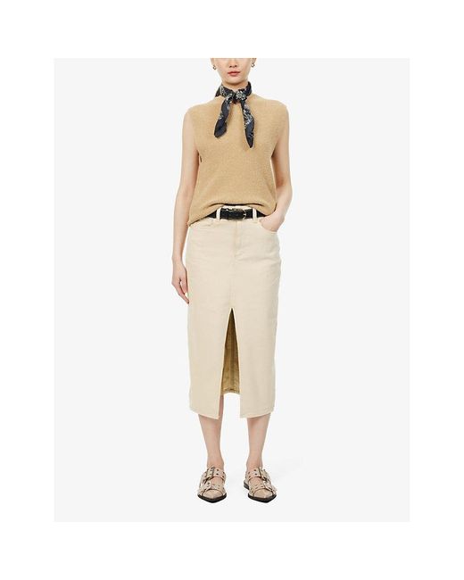 PAIGE Natural Angela Stretch-cotton Denim Midi Skirt