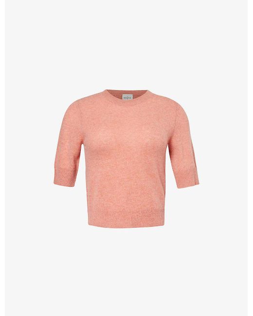 LeKasha Pink Cropped Short-sleeved Organic-cashmere Jumper