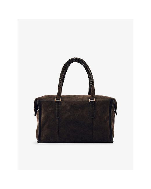 Reiss Black Edie Suede Bowling Bag