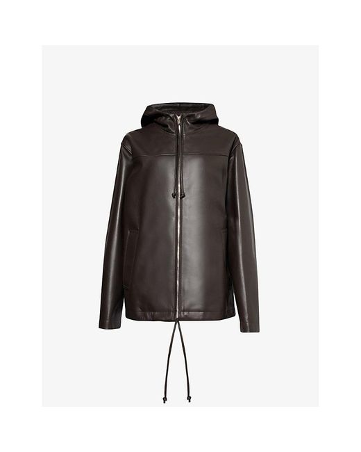 Bottega Veneta Black Hooded Long-sleeve Leather Jacket