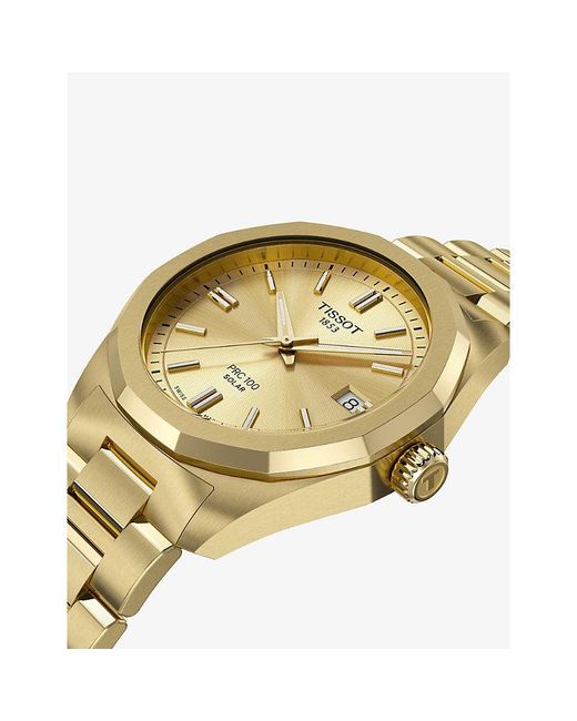 Tissot Metallic Prc 100 Solar 34Mm-Plated Stainless Steel Quartz Watch for men