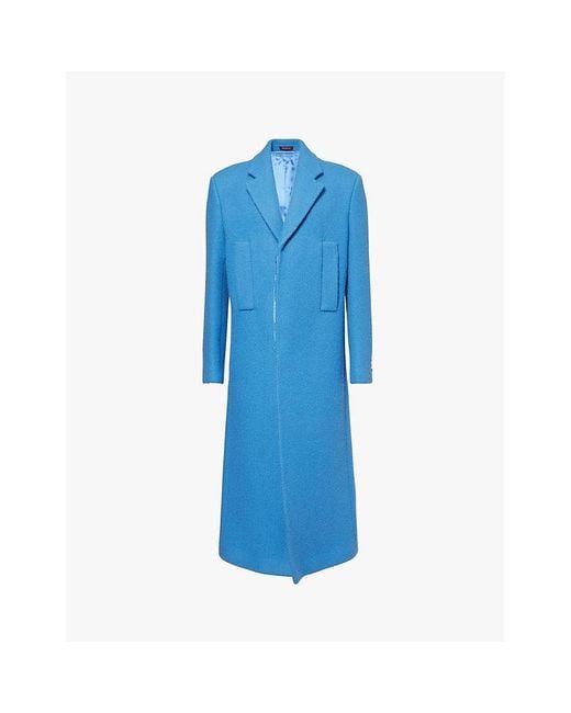Gucci Blue Single-Breasted Welt-Pockets Regular-Fit Wool Coat for men