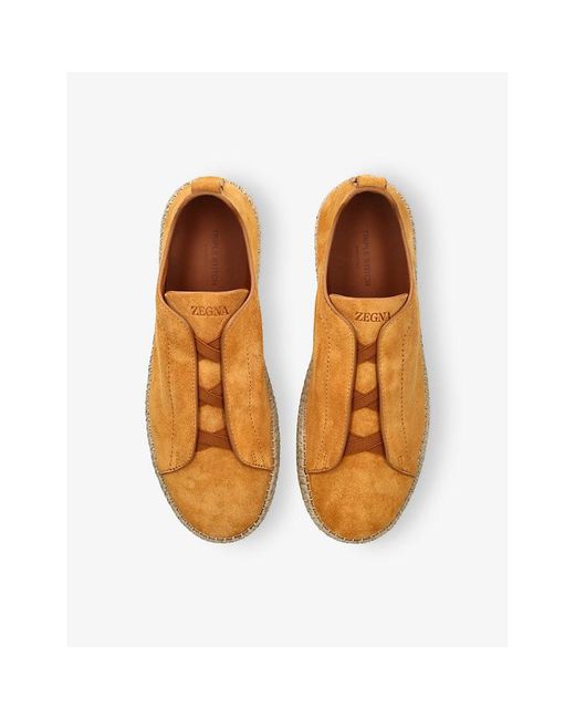 Zegna Orange Triple Stitch Suede Espadrilles for men