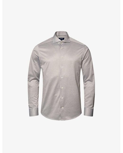 Eton of Sweden Gray Casual Knit King Straight-point-collar Regular-fit Cotton Shirt for men