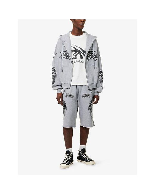 GODMADE Gray Vivid Logo-Print Cotton Hoodie for men