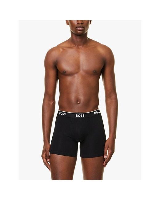 Boss White Branded Waistband Stretch-Cotton Boxer Briefs for men