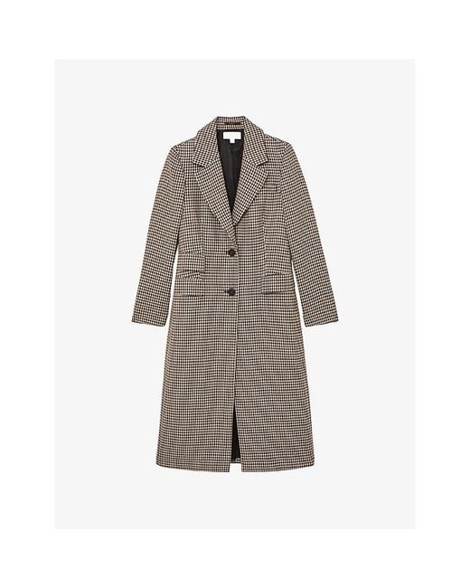 Reiss Brown Karina Checked Wool-Blend Coat
