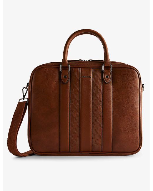 Ted Baker Brown Waymon Checked Logo-embellished Faux-leather Briefcase for men