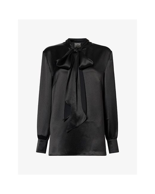 Huishan Zhang Black June Draped Satin Blouse