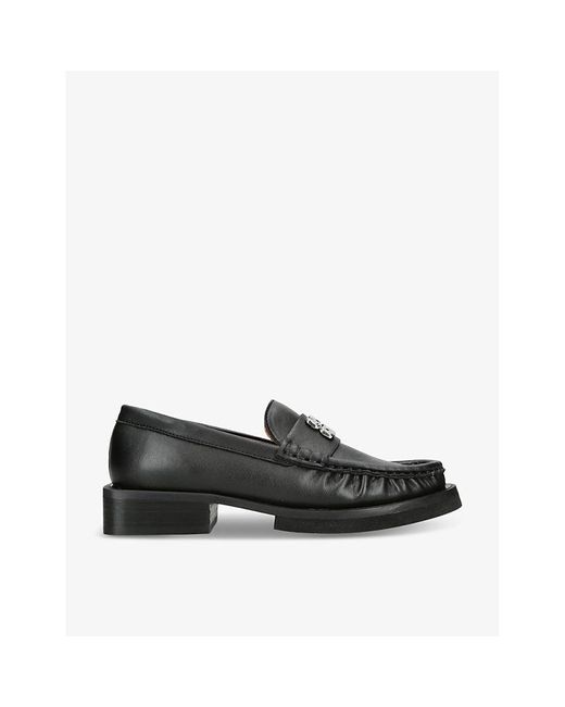 Ganni Black Butterfly Brand-plaque Leather Loafers