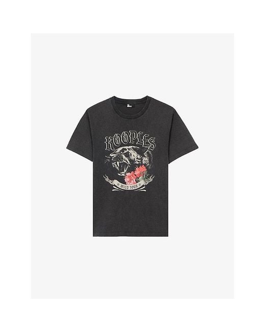 The Kooples Black Panther-Print Washed Cotton-Jersey T-Shirt for men