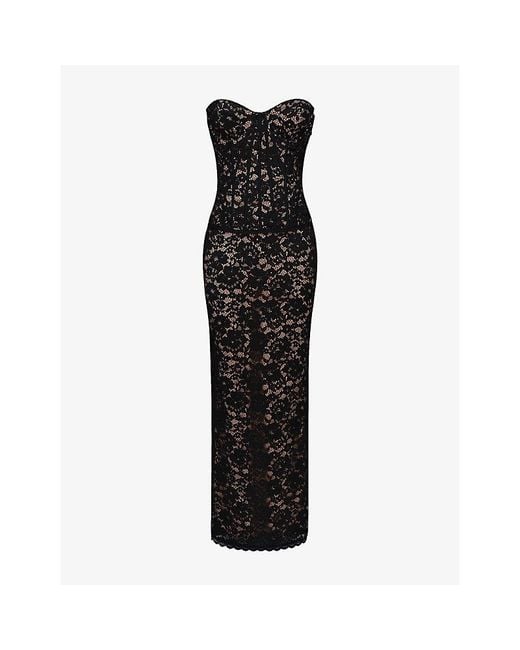 House Of Cb Black Solaine Corded Lace Maxi Dress