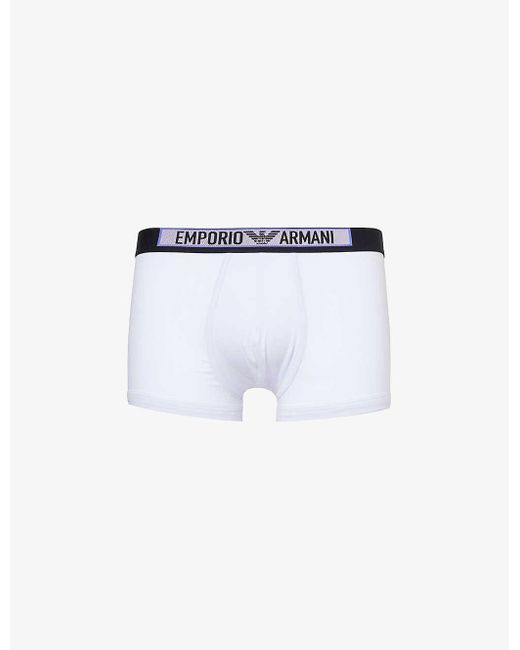 Emporio Armani White Branded-waistband Stretch Organic-cotton Trunks for men