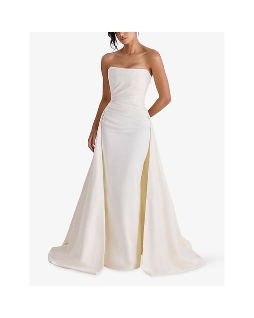 House Of Cb White Sabrina Strapless Satin Bridal Gown Xs (A-C Cup)