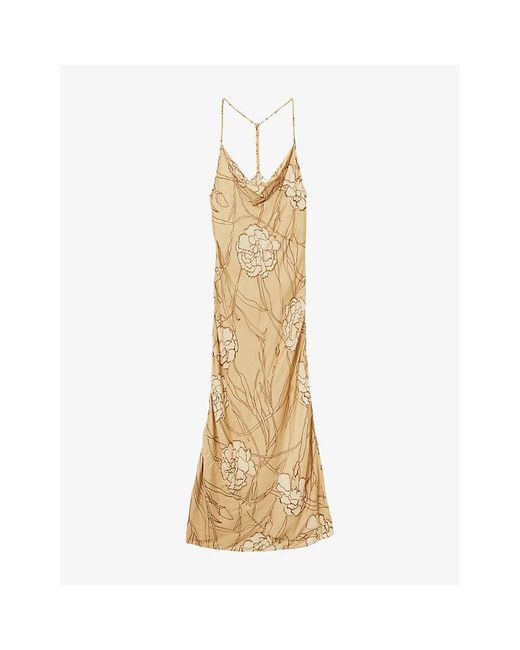 Reiss Metallic Rochelle Satin Floral-Print Slip Maxi Dress