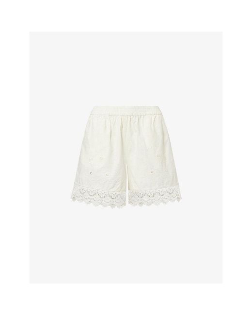 Skall Studio White Tallulah Embroidered Cotton And Linen Blend Shorts
