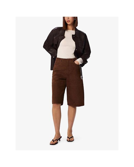 Whistles Natural Long-Sleeved Dobby Jersey Top