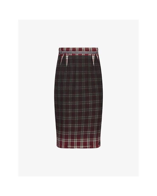Maison Margiela Brown Tartan-Check Wool-Blend Midi Skirt